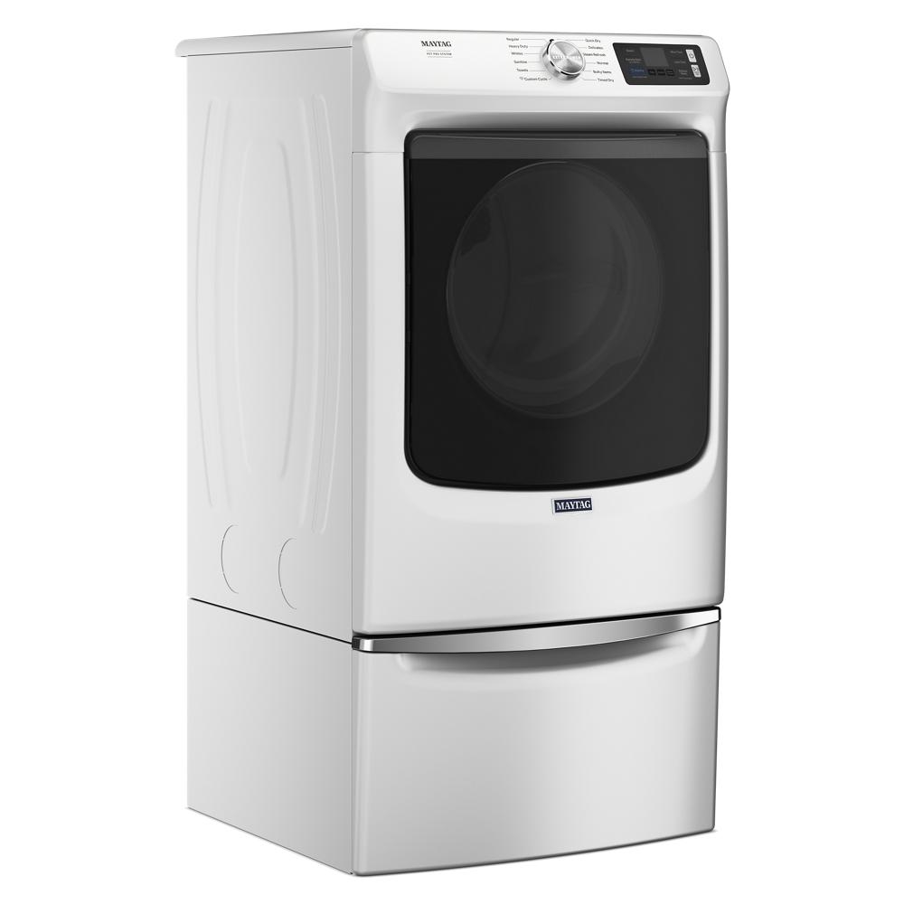 White front-load gas dryer with digital display and pet hair removal feature from Dryers collection at Hartville Hardware