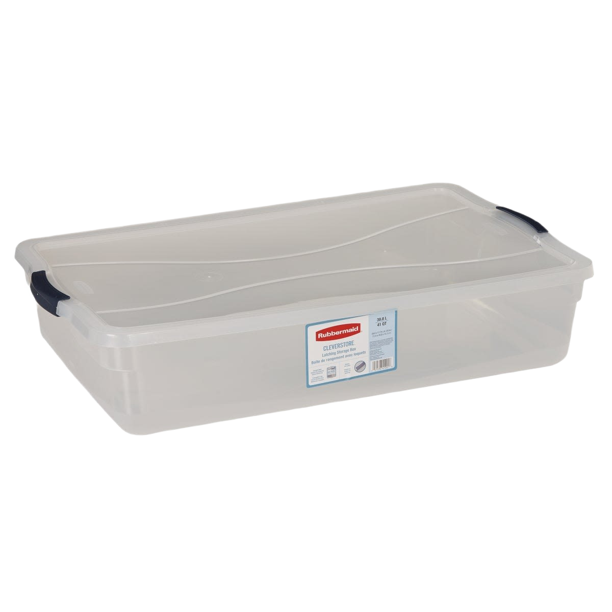 Clear plastic storage tote with latching lid and recessed design for easy stacking in organization collections under $50
