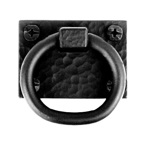 Squared black hammered metal ring pull with sturdy round handle for cabinet and furniture hardware under $50 collection