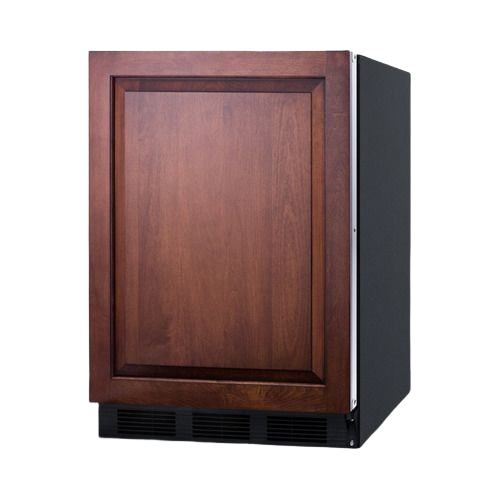 Built-in refrigerator-freezer with a wooden panel front, left-hand door swing, and front ventilation in kitchen appliances collection