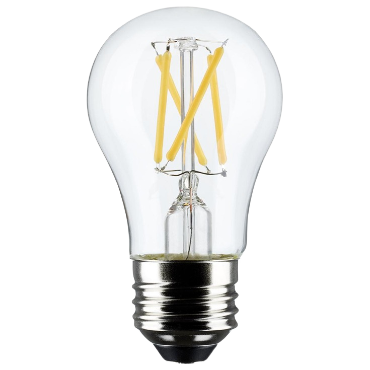 Clear A15 LED bulb with medium base and visible filament design for lighting and electrical home improvement collections