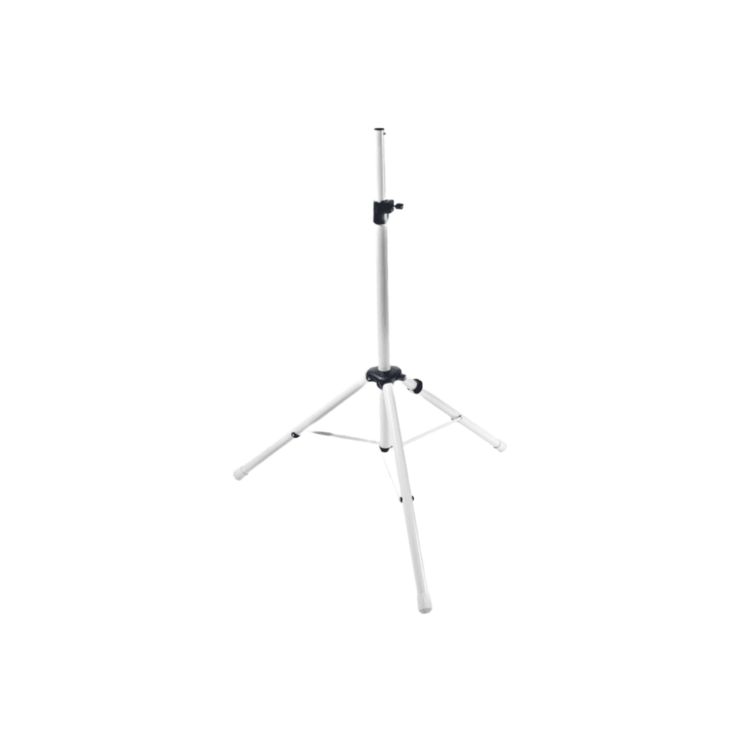 Adjustable tripod stand with locking pin for stable support of tools and accessories in power tool and home improvement setups