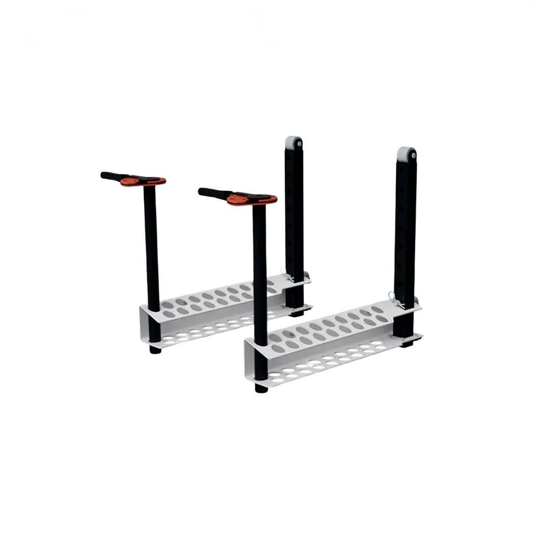 Pair of heavy-duty metal log clamps with adjustable black supports for securing large logs in power tool accessories collections