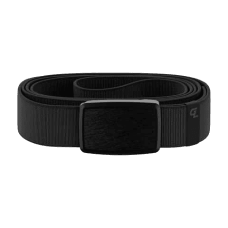 Black adjustable fabric belt with matte rectangular buckle designed for one-size-fits-most wear and casual use