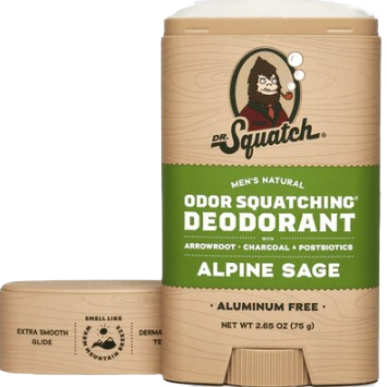 Natural men's deodorant stick with Alpine Sage scent, aluminum-free formula, and charcoal for odor control