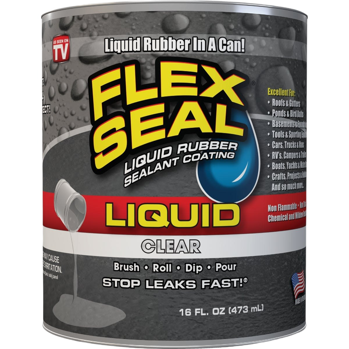 Can of clear liquid rubber sealant for home improvement and sealing projects in paint and supplies collections