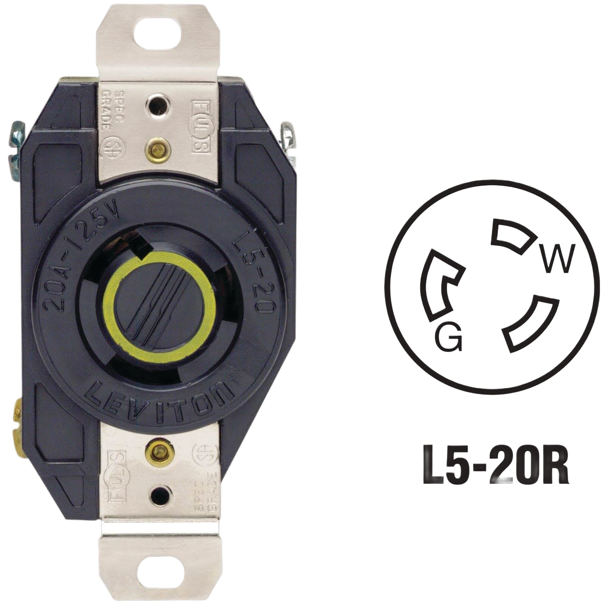 Black locking outlet receptacle rated for 20A 125V with L5-20R configuration in Electrical and Home Improvement collections