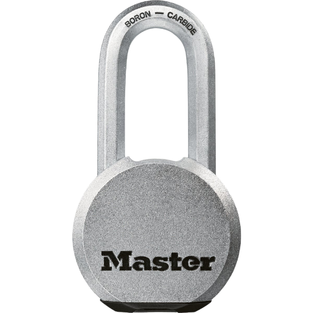 Silver keyed padlock with boron carbide shackle for secure fastening in hardware and fasteners collections
