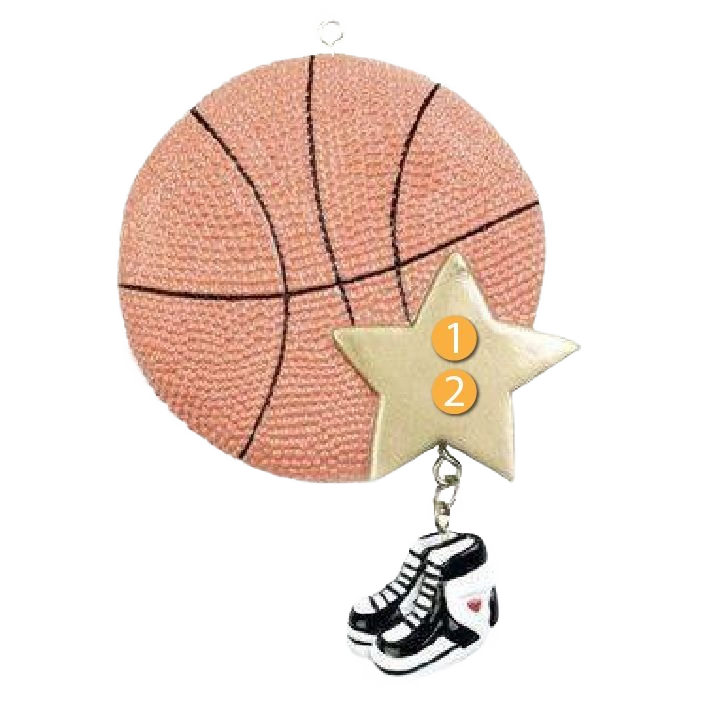 Basketball ornament featuring a gold star and hanging sneakers from Christmas Ornaments & Tree Decorations under $50 collection