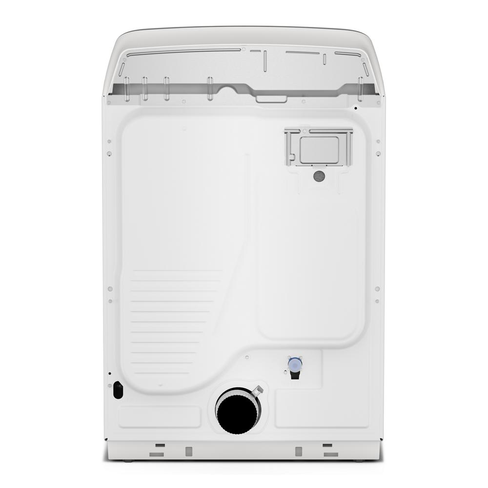 Rear view of white top load electric dryer showing vent and water hookup in Dryers and Appliances collections