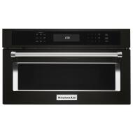 27-inch built-in microwave oven with convection cooking, digital control panel, stainless steel handle, and black finish for KitchenAid appliances and kitchenware collections.