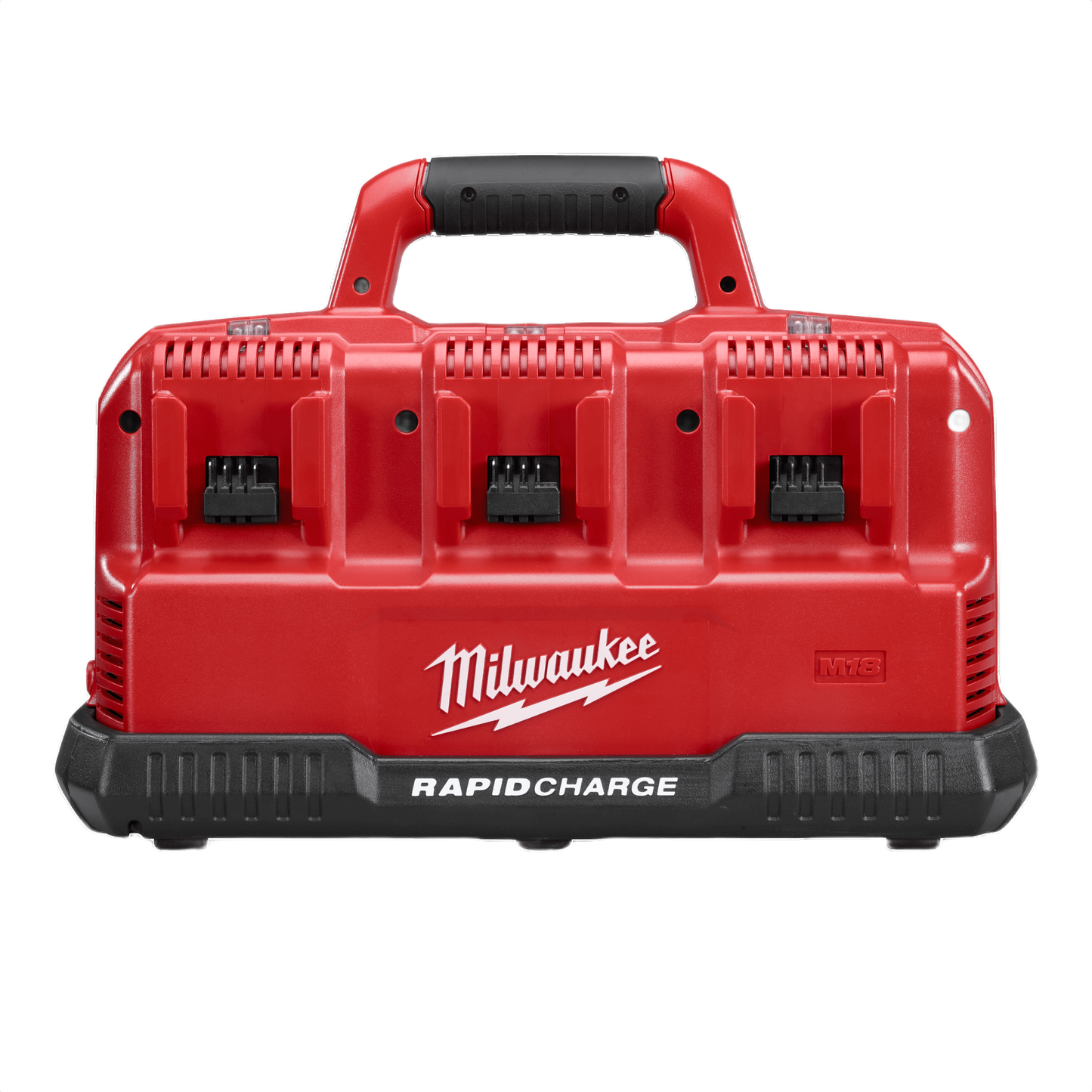 Red Milwaukee rapid multi-battery charger with handle for tool accessories and power tool batteries collections