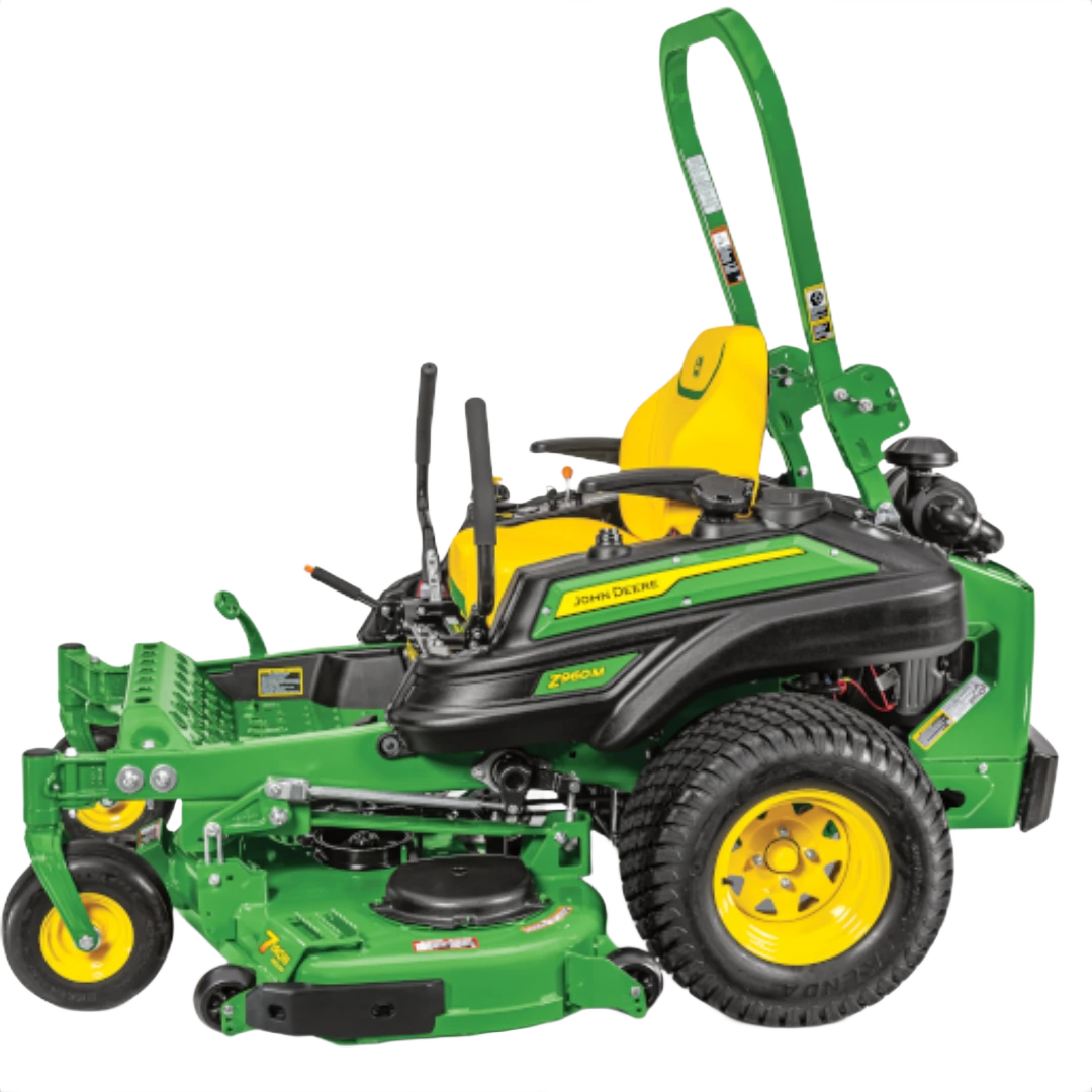 Green and yellow zero-turn mower with ergonomic seat and durable tires designed for efficient lawn care and home improvement tasks
