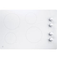 White built-in electric cooktop with four burners and knob controls from kitchen appliances collection