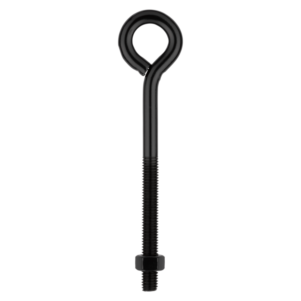 Black storm shine eye bolt with threaded shaft and nut for secure fastening in hardware and home improvement tools under 50 dollars