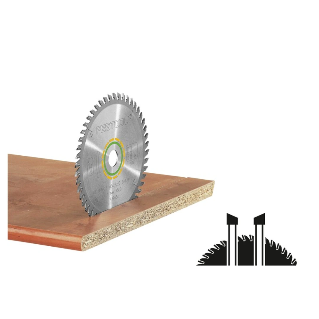 Silver fine tooth saw blade cutting veneered plywood for woodworking and saw accessories collections