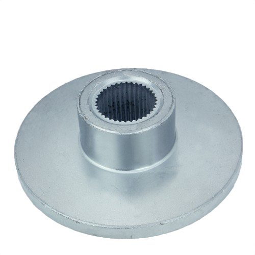 Silver metal brake disk with central splined hub designed for machinery and home improvement tools applications