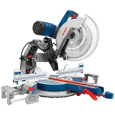 Professional-grade 12-inch dual-bevel glide miter saw in blue and silver, part of power tools and miter saws collection.