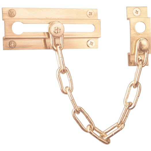 Brass-finish chain door guard with sliding latch mechanism for enhanced home security and controlled door opening