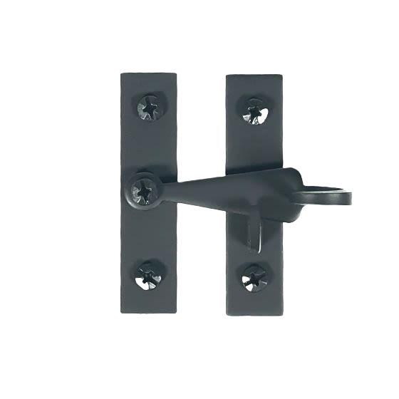 Smooth black metal pig tail cabinet latch with durable construction for home improvement hardware collections