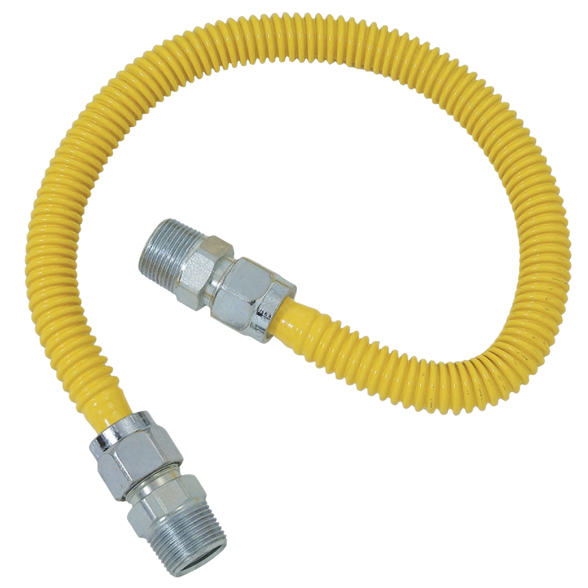 Flexible yellow coated gas connector hose with stainless steel threaded fittings for plumbing and home improvement under $50