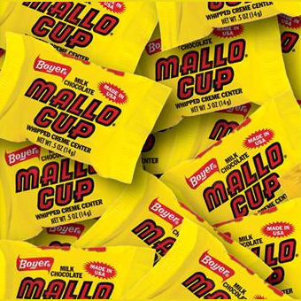 Assorted yellow packages of Boyer Candy Milk Chocolate Mallo Cup in candy and food beverage collection under $50