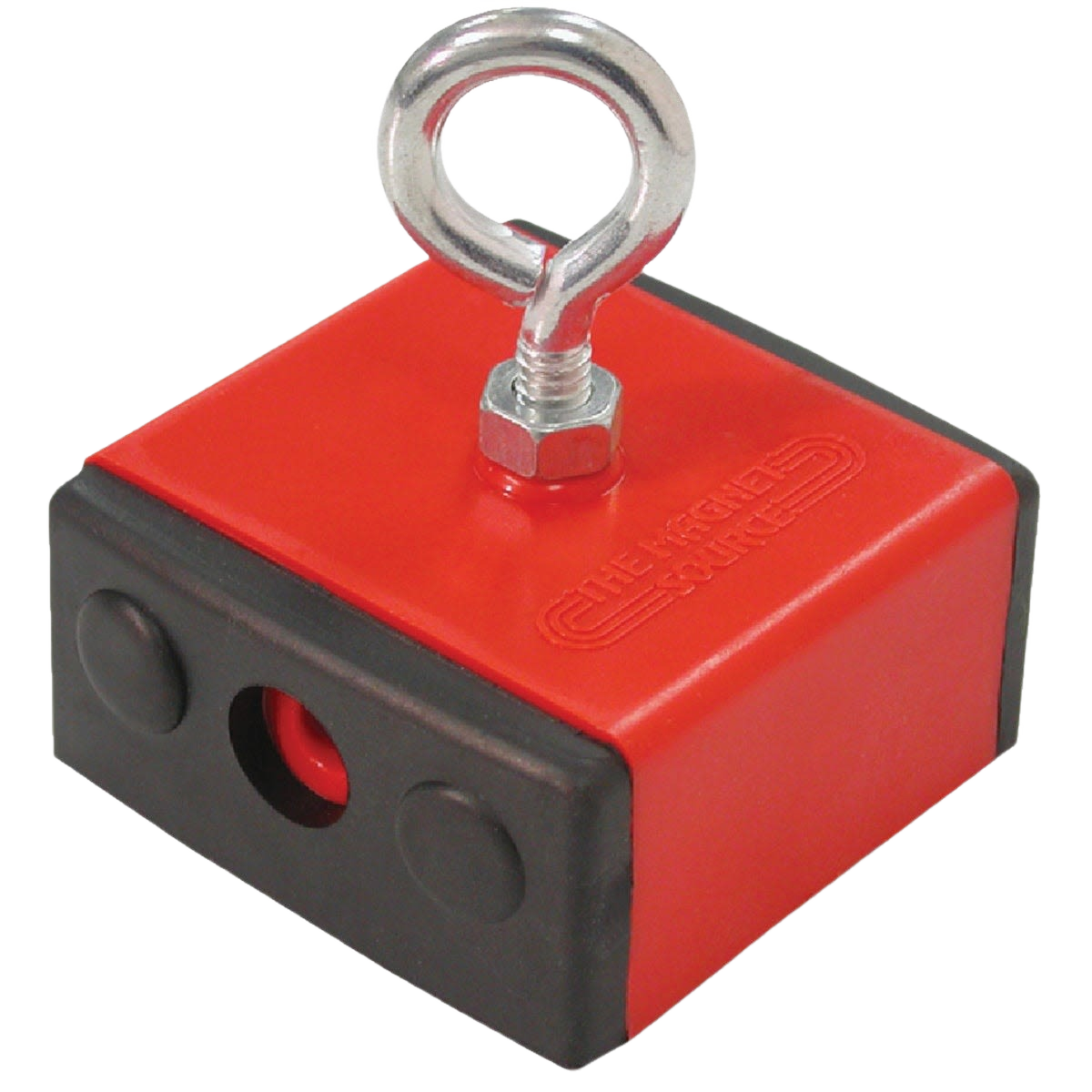Heavy-duty red and black retrieving magnet with eye hooks for lifting in Hardware and Home Improvement collections