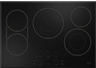Black glass electric cooktop with five radiant heating elements and touch controls in cooktops and kitchenware collections