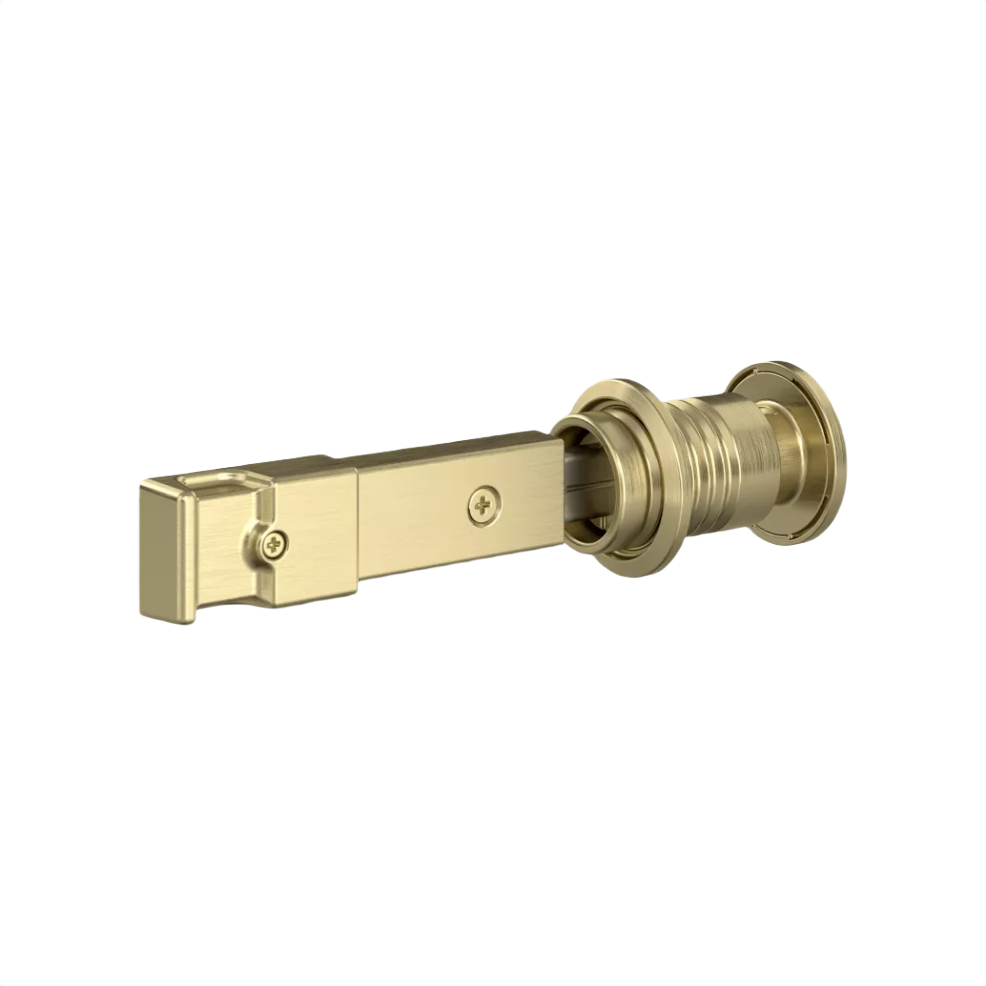 Brushed gold sliding barn door lock with mounting hardware for tools and home improvement projects