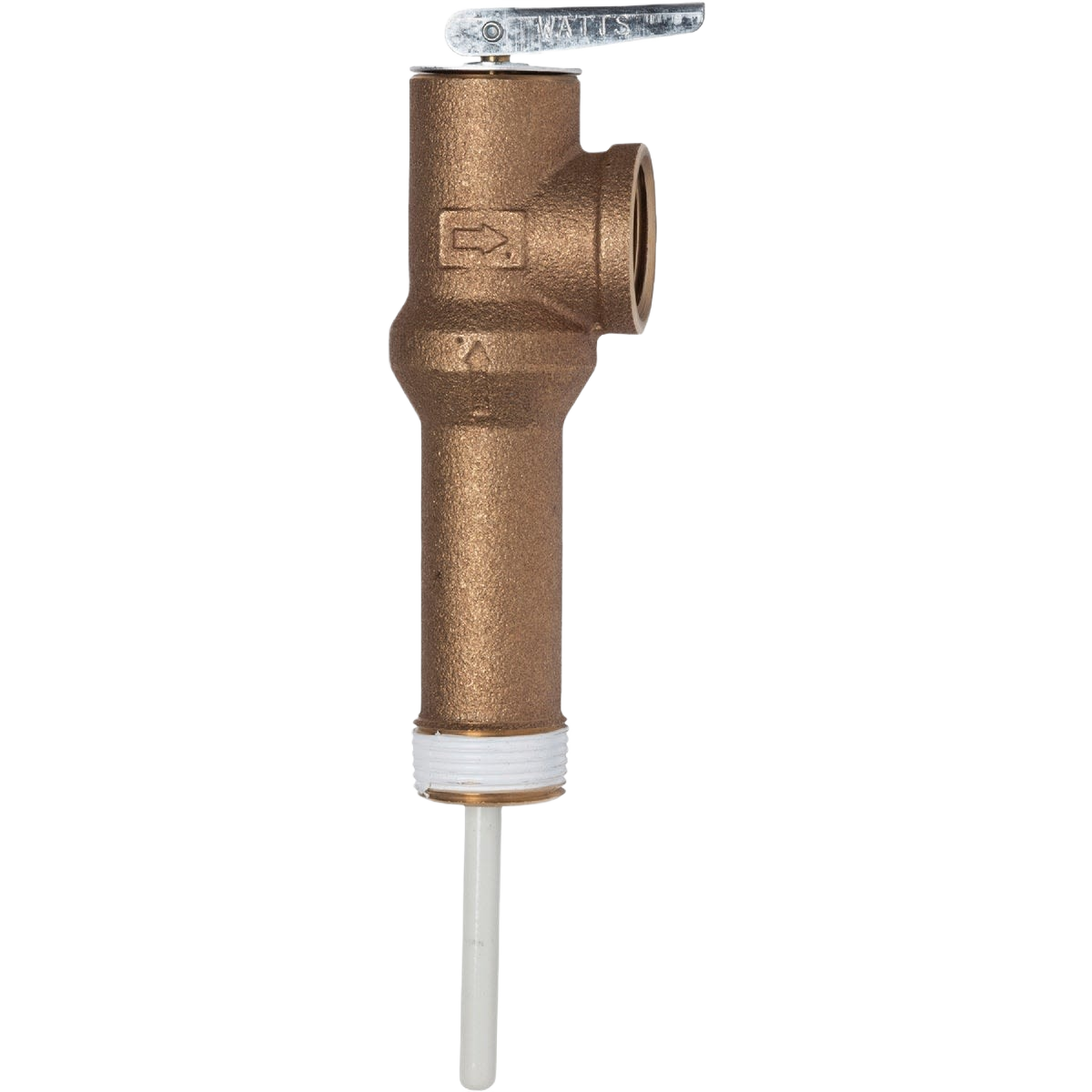 Long shank brass temperature and pressure valve with metal lever handle for home improvement plumbing tasks