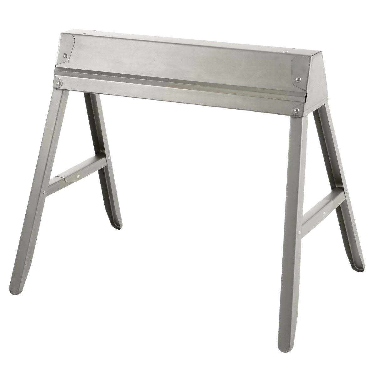 Single steel sawhorse with angled legs and reinforced top bar for supporting materials in home improvement projects