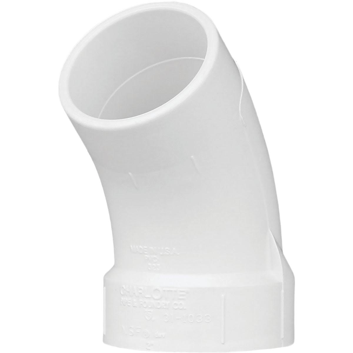 White 2-inch PVC elbow pipe fitting angled at 45 degrees for plumbing and home improvement projects under $50