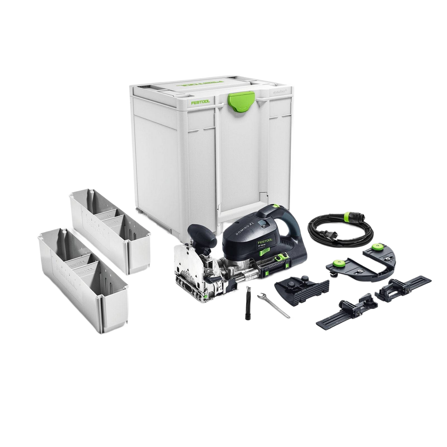 Festool woodworking power tool set with precision joiner, accessories, and storage case for professional use