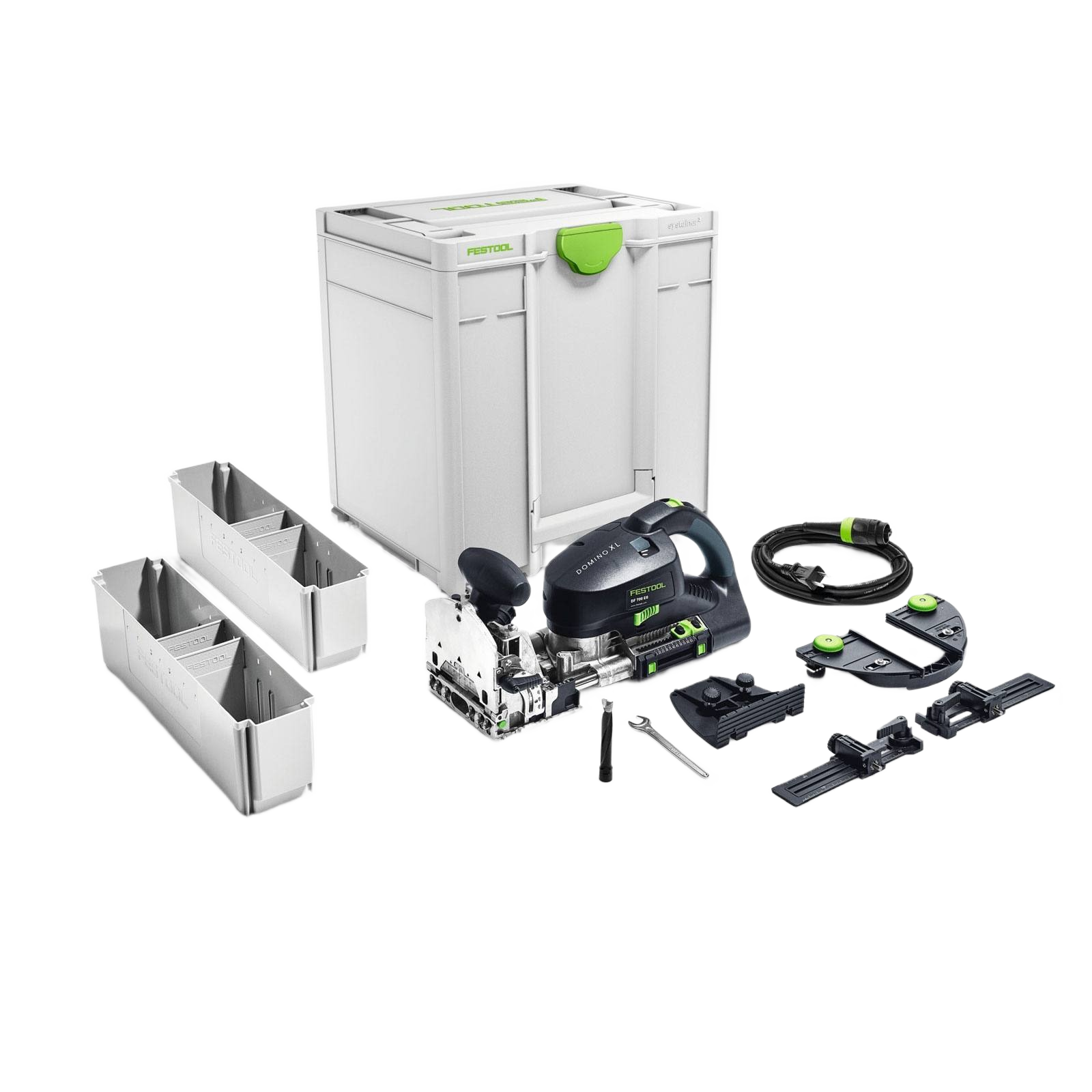 Festool woodworking power tool set with precision joiner, accessories, and storage case for professional use