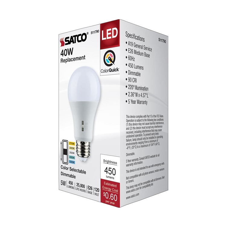 LED light bulb with medium base, adjustable color temperature, 450 lumens, dimmable lighting for home improvement under $50