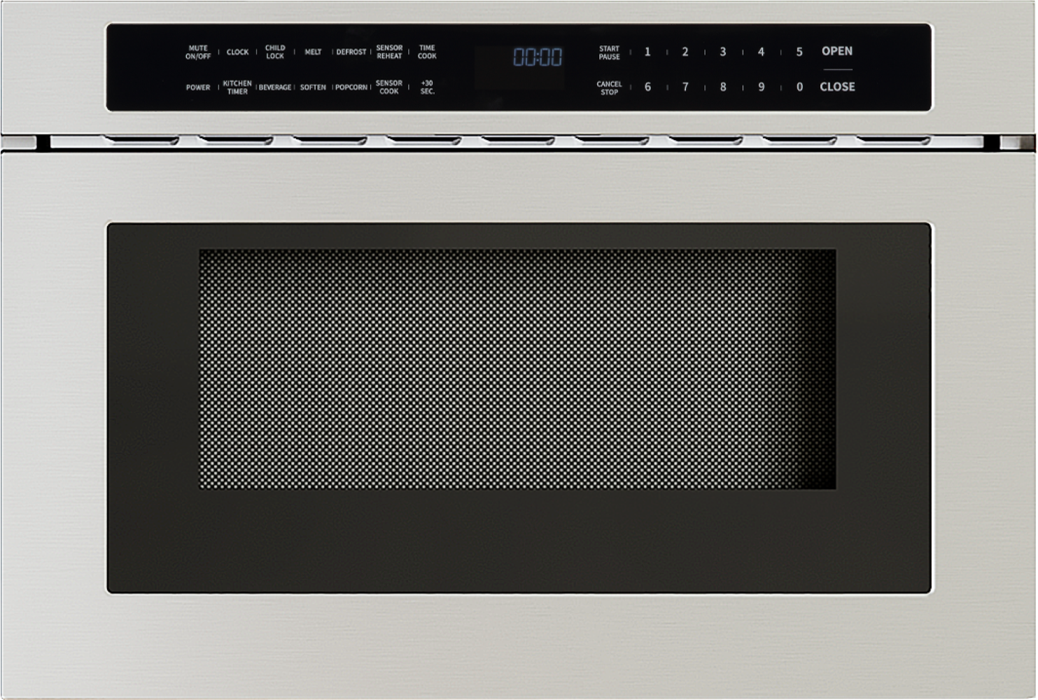 built-in stainless steel microwave drawer with digital controls and mesh window for kitchen appliances collection