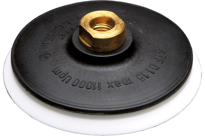 Hard sanding pad with brass threaded center and durable black and white construction for home improvement tools