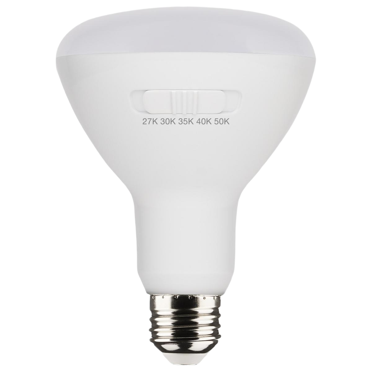 White BR30 LED light bulb with medium base and adjustable color temperature settings for home lighting and electrical use