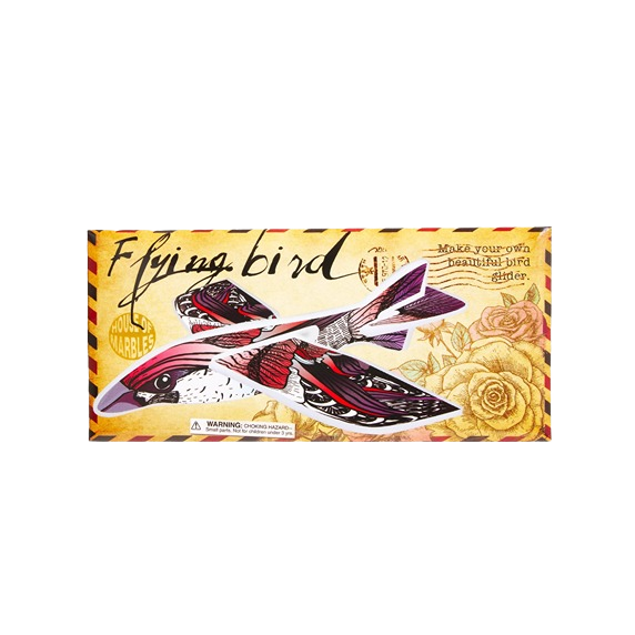 Vintage-style paper glider kit featuring a red and black flying bird design for creative toy assembly and decoration