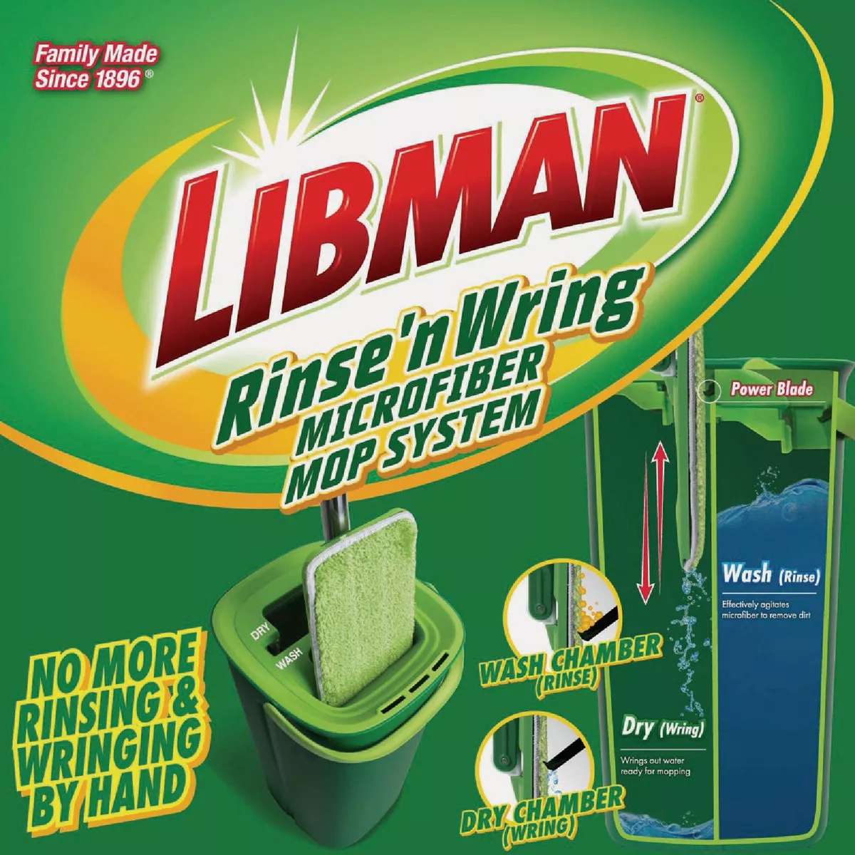 Green dual-chamber mop bucket with microfiber mop for easy rinsing and wringing in cleaning tools and mops collections