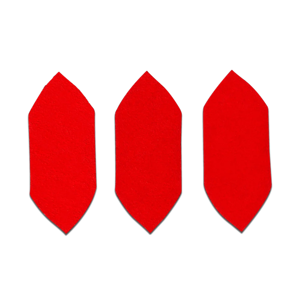 Three red hook and lock sanding fingertips with textured surfaces for detail sanding in home improvement projects