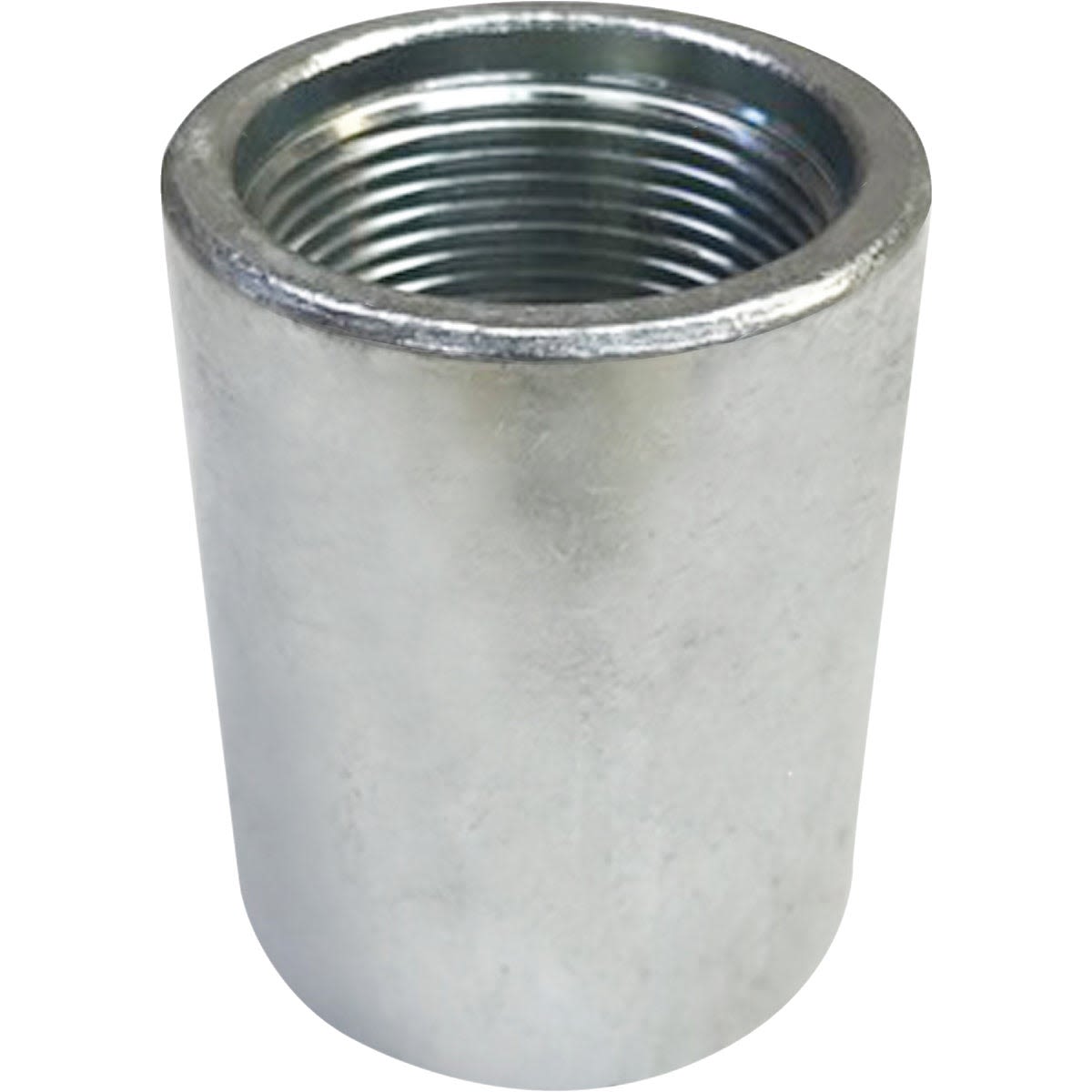 Cylindrical metal coupling with threaded interior for connecting pipes in home improvement projects