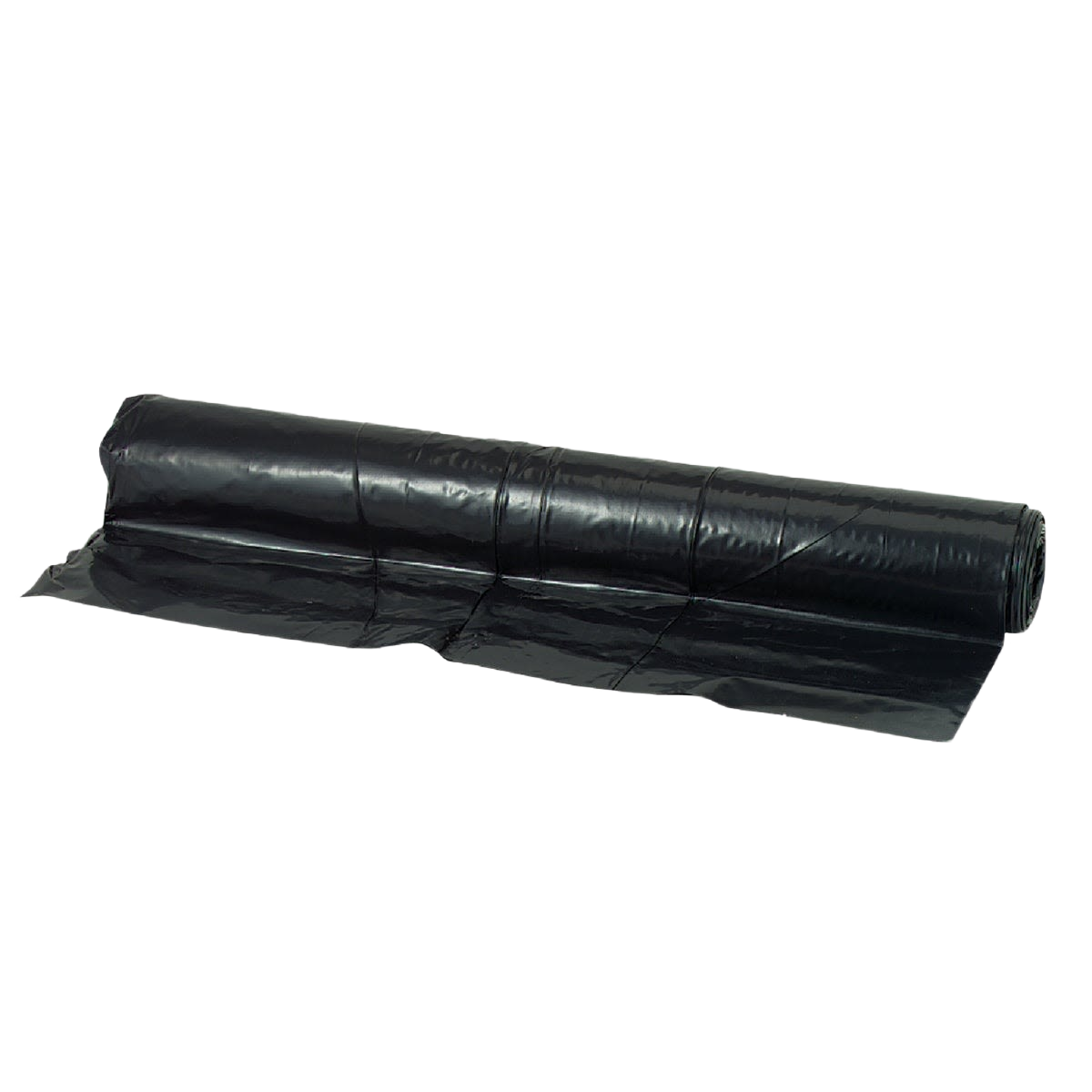Black polyethylene sheeting roll partially unrolled, flexible and durable material for home improvement projects