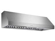 Stainless steel wall-mounted range hood with professional design in Thermador kitchen appliances collection
