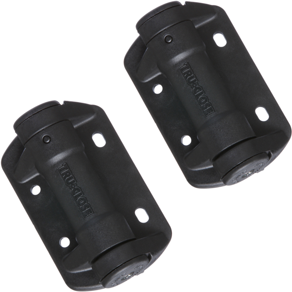 Pair of black narrow spring hinges with corrosion-resistant polymers for metal gate hardware in home improvement under $100