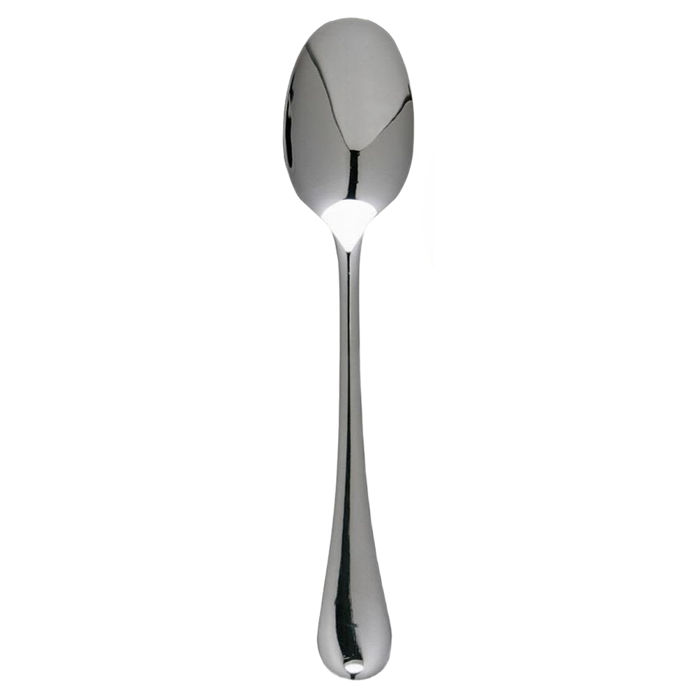 Polished stainless steel dinner spoon with elegant utilitarian design, ideal for kitchenware and flatware collections under $50