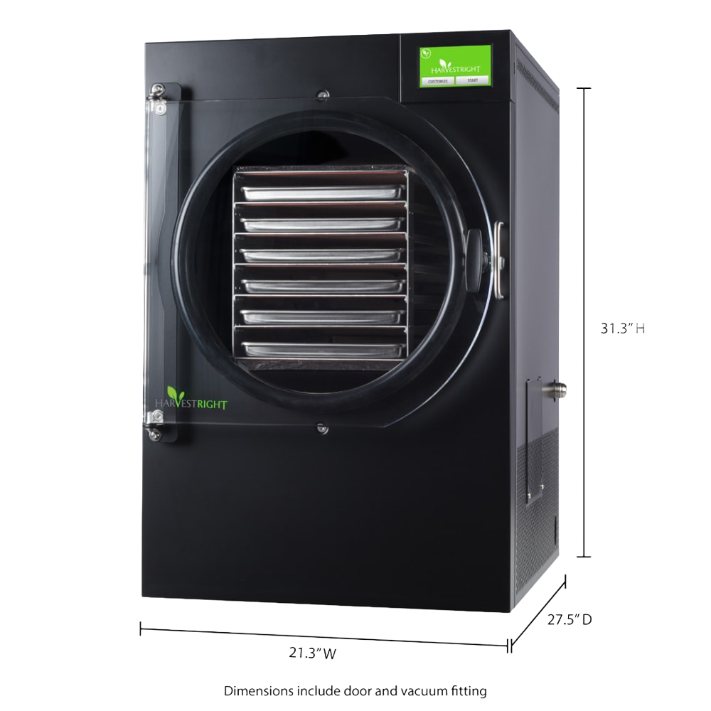 Black home freeze dryer with clear door and stainless steel trays in small kitchen appliances and freeze dryers collection