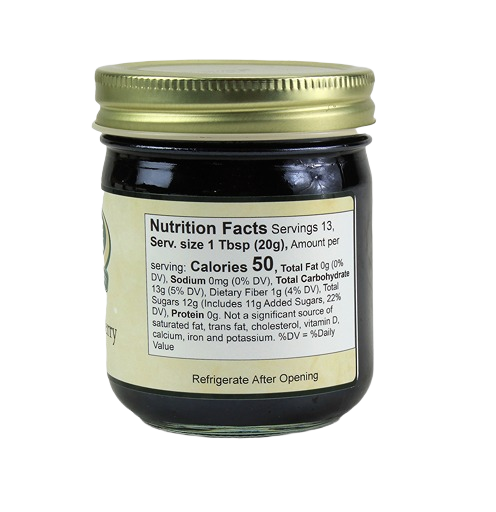 Nutrition facts label on 9 oz jar of seedless black raspberry jam in food and beverage collections under $50