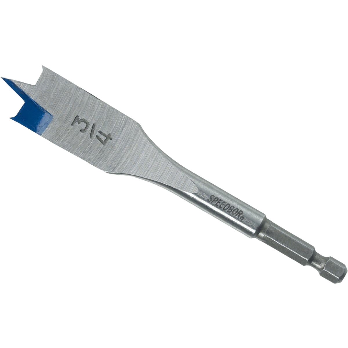 Irwin Speedbor spade bit with blue groove tip and hex shank, part of drill bits and power tool accessories collections