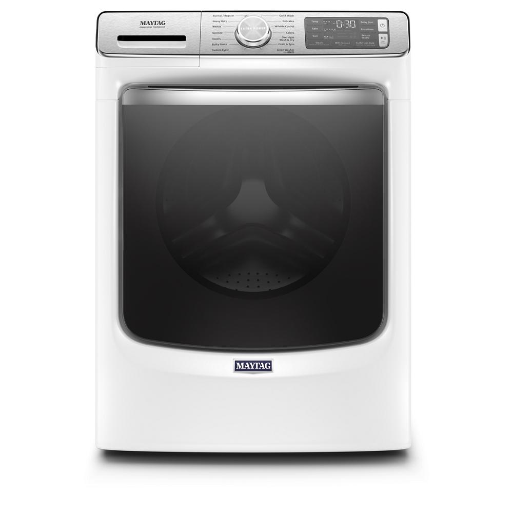 White front load washer with large tinted window and digital control panel from Washers and Appliances collections
